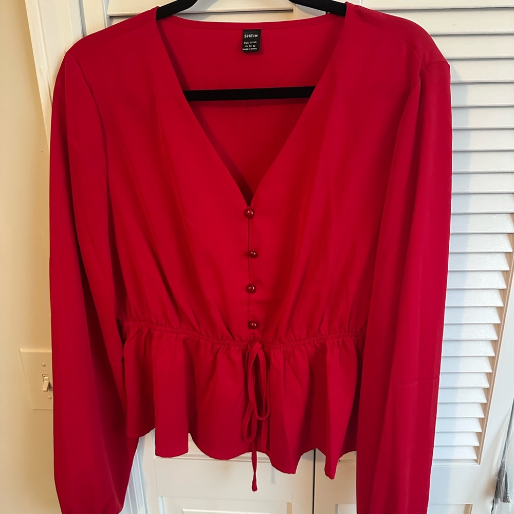 SHEIN Vibrant Red V-Neck Blouse